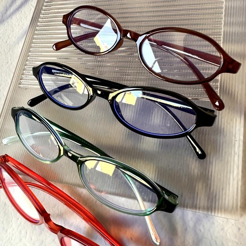 4 Pack Polycarbonate Y2K Fashion Oval Frame Non-Prescription Spectacles with Full Rim
