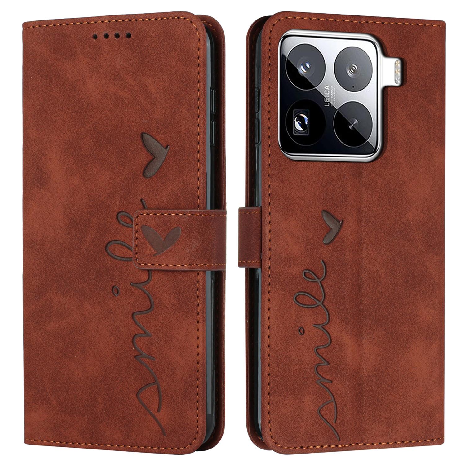 

For Xiaomi 15 Pro Case Viewing Stand PU Leather Phone Cover Imprinted Pattern Brown