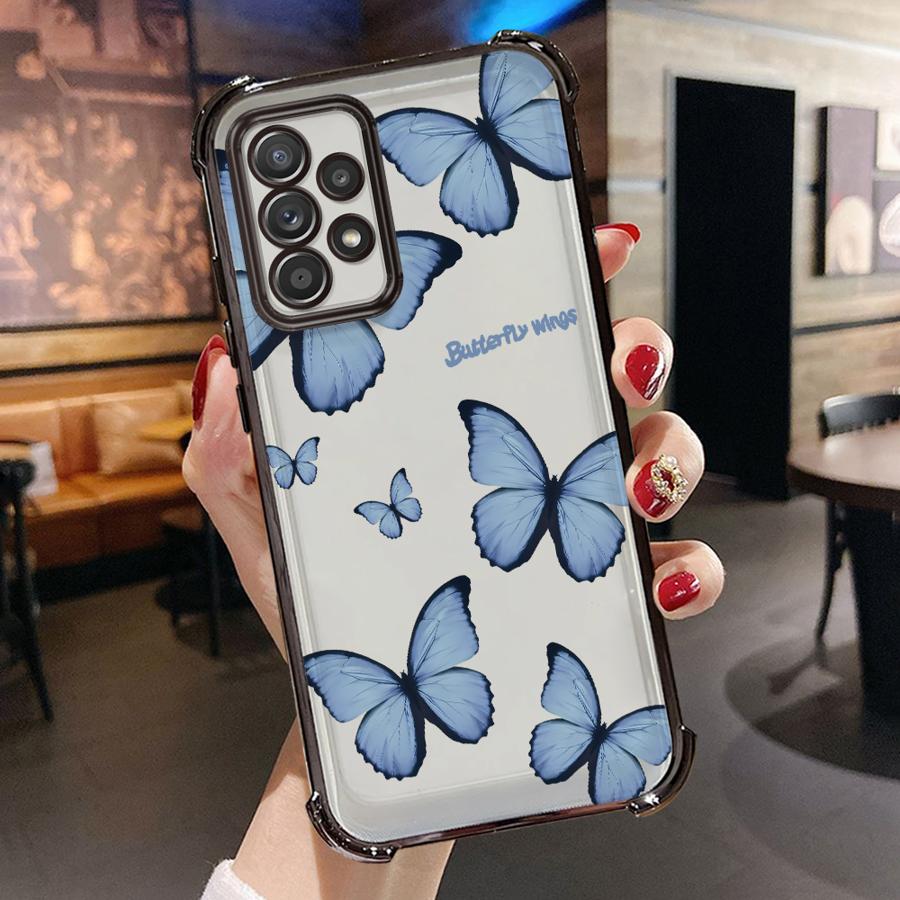 Red Blue Butterfly Phone Case for Samsung Galaxy A52 A17 A13 A35 A36 A26 A21s A33 A24 A25 A16 A15 Soft Cover