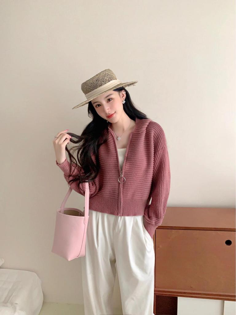 New Korean Lazy Style Loose Zipper Lapel Sweater Jacket, Versatile Knitted Cardigan for Women