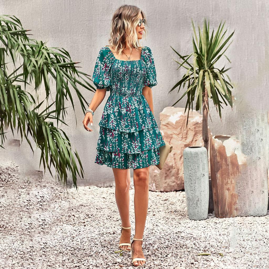 DX~~ Designer Women's Dress Spring and Summer French Square Neck Cake Skirt Independent Station Fashion Resort Women's Wear