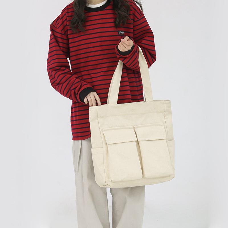 Canvas Bag Large Capacity Men Women's Shoulder Bag Student Class Hand Tote Bag