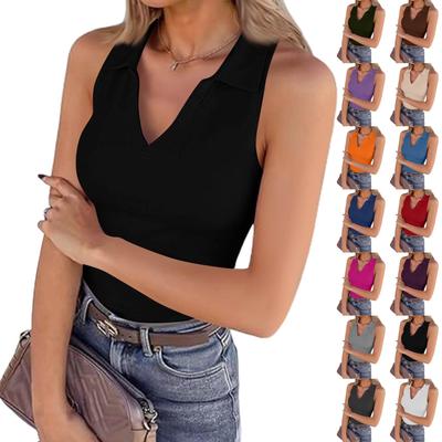 Damen Sommer Mode Lässig Einfarbig V-Ausschnitt Ärmellos Top Enges Tanktop