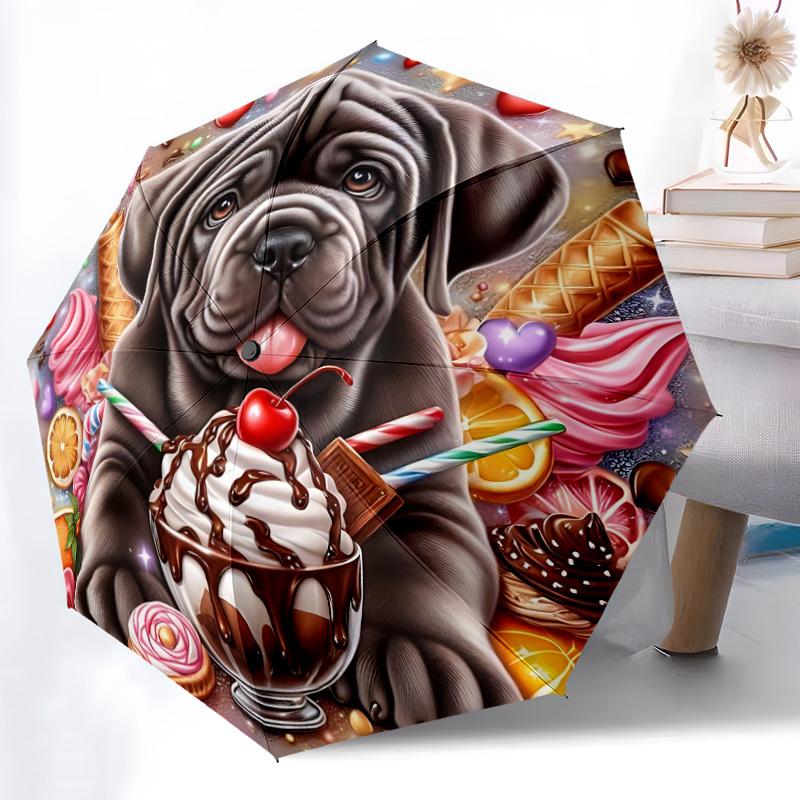 1pc Dessert Dog Open/Close Folding Umbrella, All- Portable Umbrella for & Men, Stylish Accessory (Holiday Gift) 8-Rib yy251213195