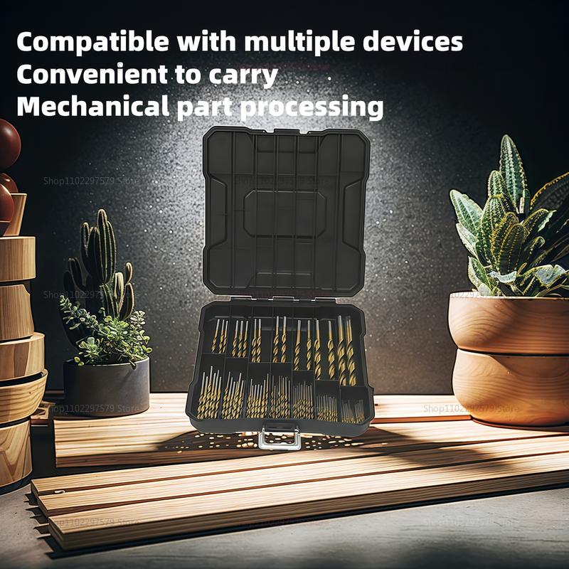 99 Pieces Titanium Twist Drill Bit Set High Speed Steel 1/16 To 3/8 Inch for Wood Cast Iron Durable Anti Rust