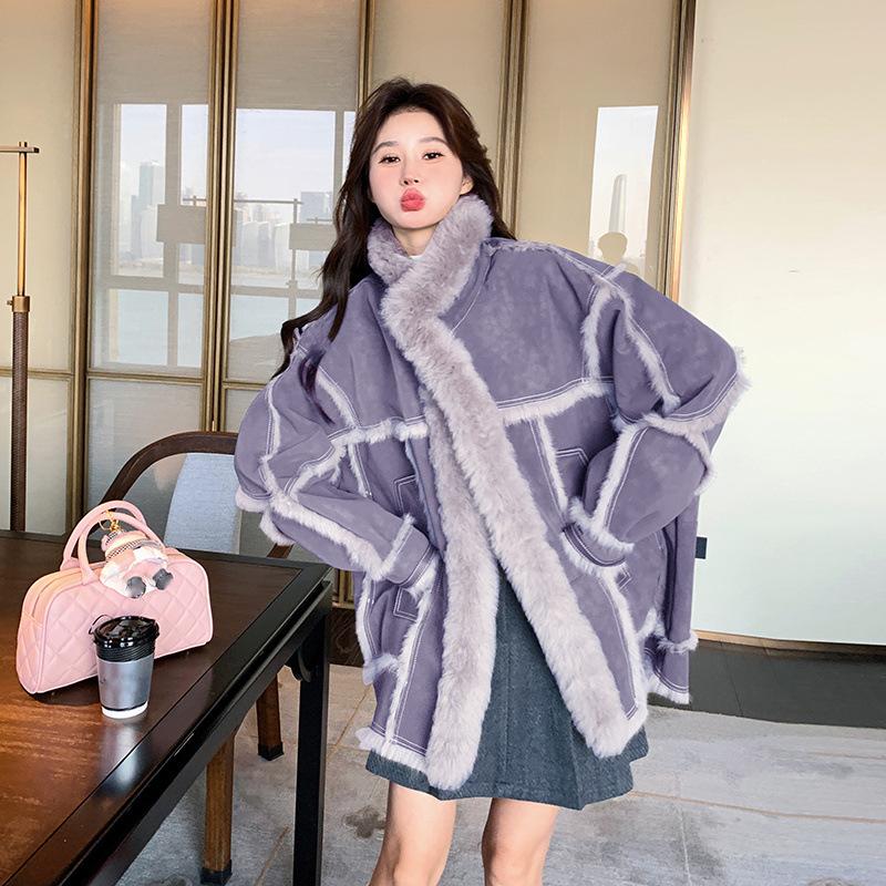 

Женская элитная свободная меховая куртка с интегрированным мехом L фиолетовый