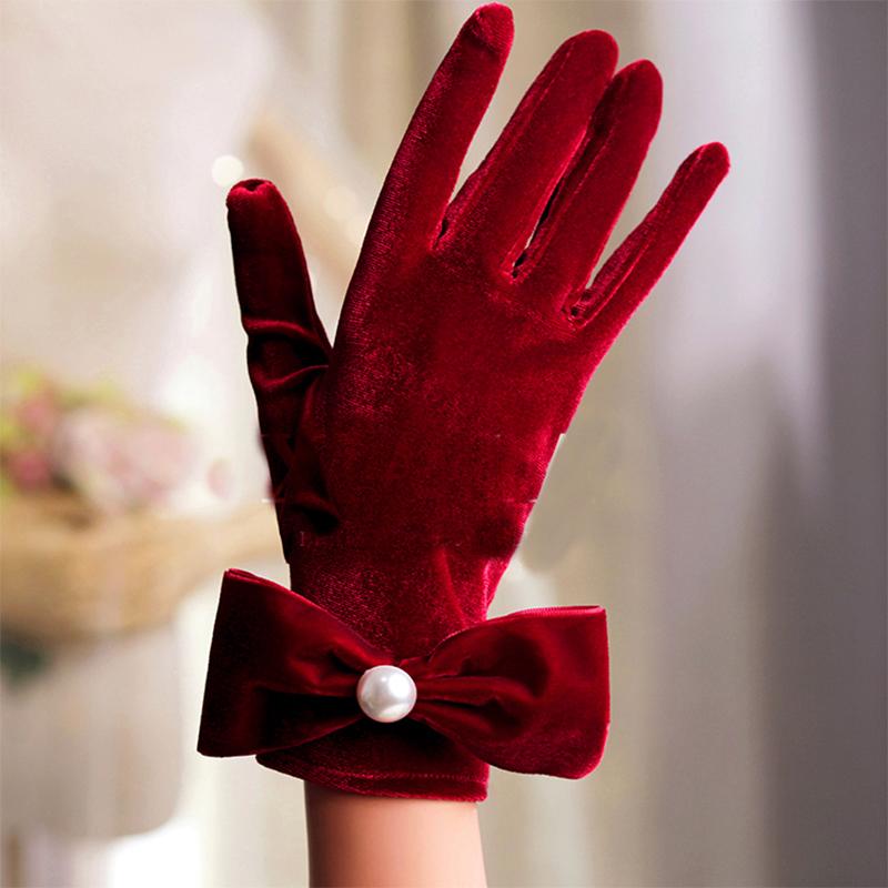Hepburn Black Velvet Bowknot Gloves Evening Gloves Dress Accessories Studio Photography Accessories Dress Gloves