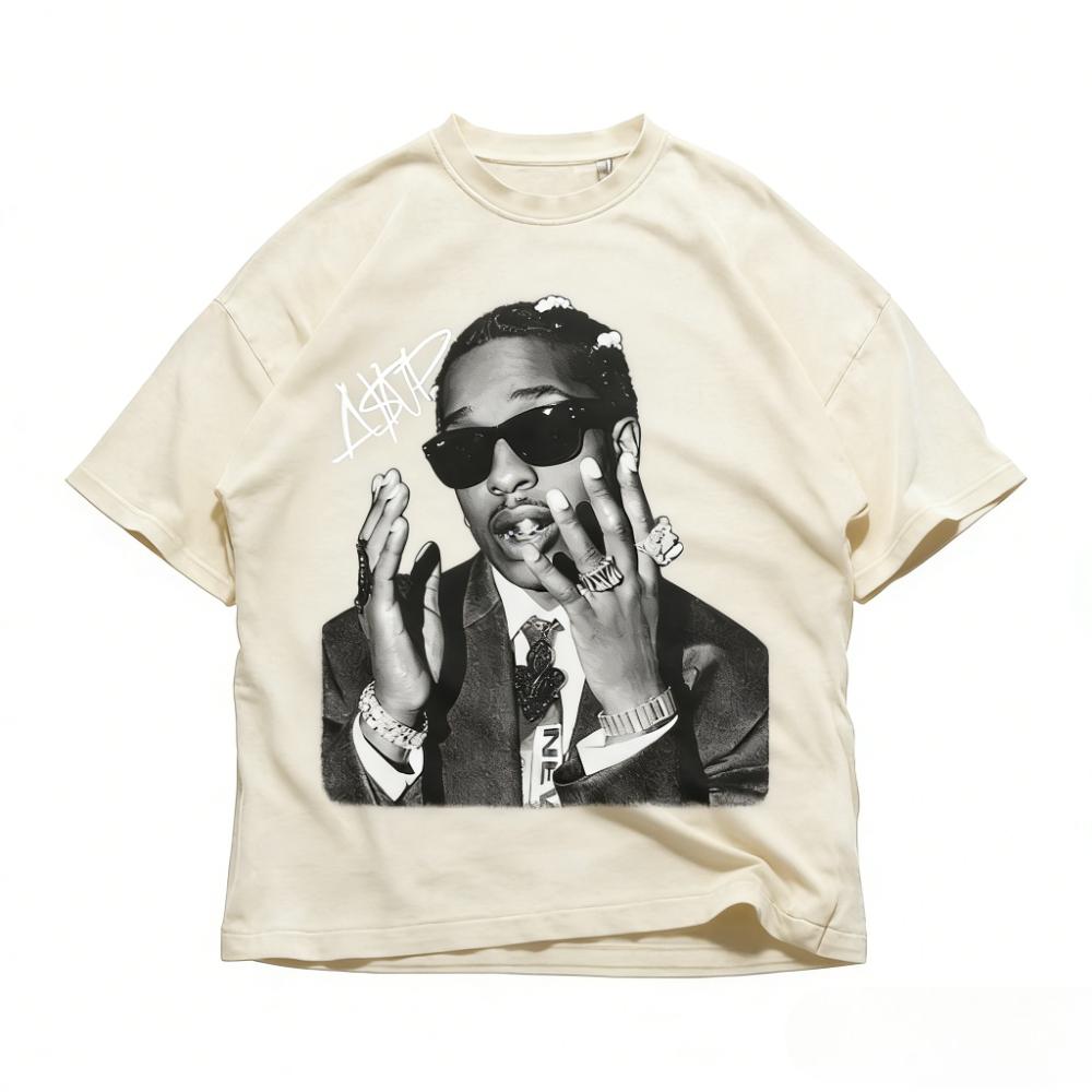 ASAP ROCKY Maglietta a Maniche Corte HIP HOP High Street Uomo Donna Gotica Oversize Tee Ritratto AAP Casual Harajuku Top