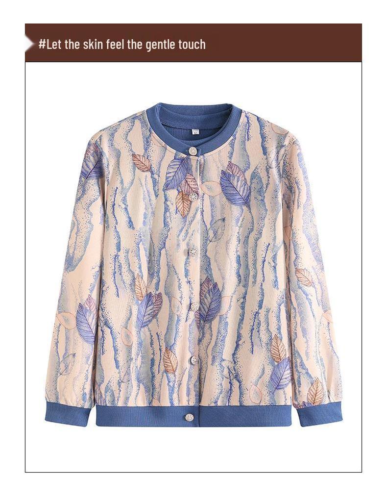 Spring Collection: Printed Knitwear Two-Piece Set - Outerwear & Short-Sleeved Base Layer for Middle-Aged and Older Women