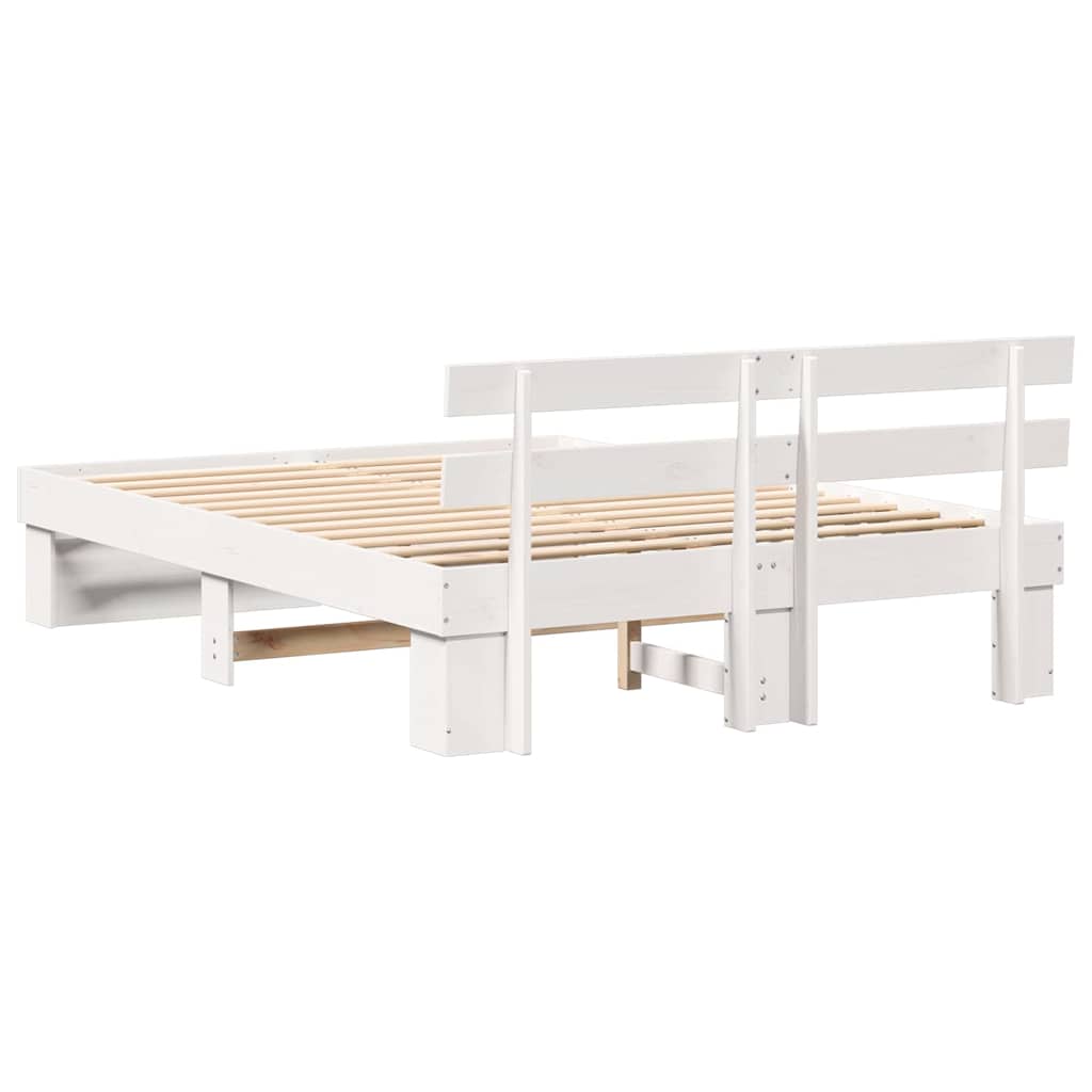 White Bed Frame with Headboard 140 x 200 cm Solid Pine Wood