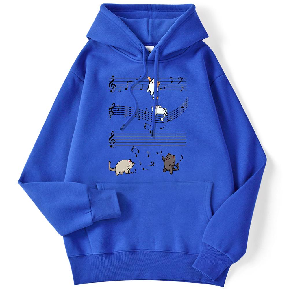 Women's Hoodie Musical Cats Music Note Printed Sweatshirt Long-sleeved Strecth Comfortable Hooded Women's Pullover