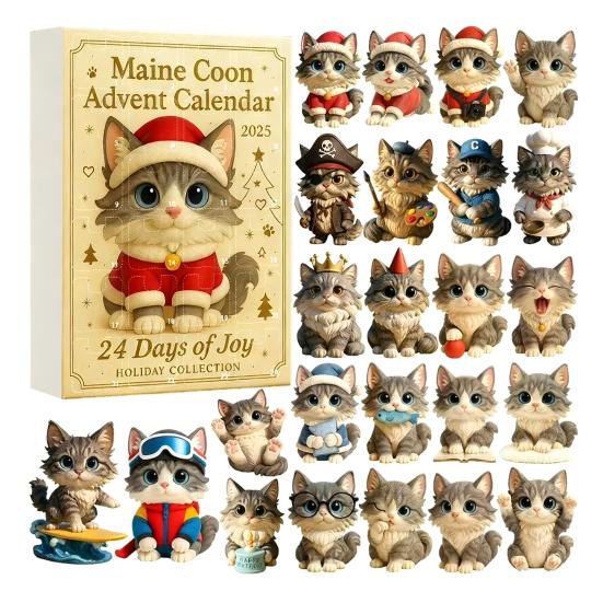 Katteelskere Adventskalender 24-dagers Jule-nedtelling Dekorasjon 2D Flat Akryl Katteanheng Multifunksjonell