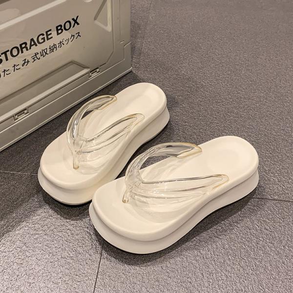 Modische Schuhe Damen Gummi Flip Flops Slipper Flache Plateau Pantoletten Schiefer Damen Strand Transparent Absatz Weich Hawaiianisch Sommer Sabot Casu