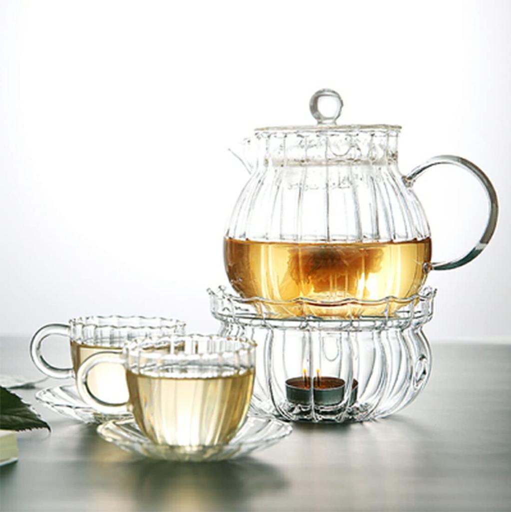 IwaiLoft Soothing Heat-Resistant Glass Teapot with Strainer, Tea for Two, Glass Teapot for Black Tea, Fruit, Leaf, Flower, and Craft Teas, Half