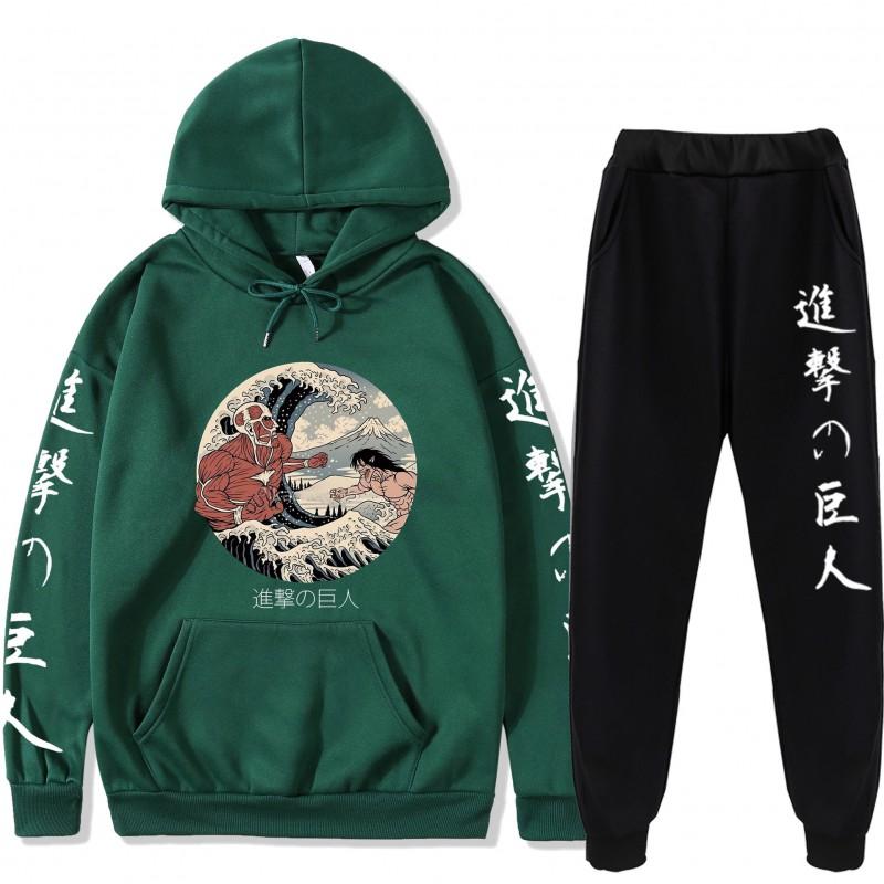 Attack On Titan Anime Hoodie Set Teen Casual Sweatshirt Top Pants