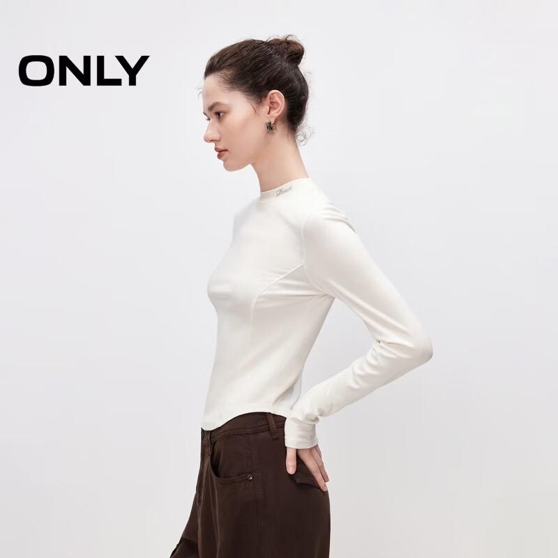 ONLY 2026 Summer Rhinestone Mock Neck Slim-fit T-shirt