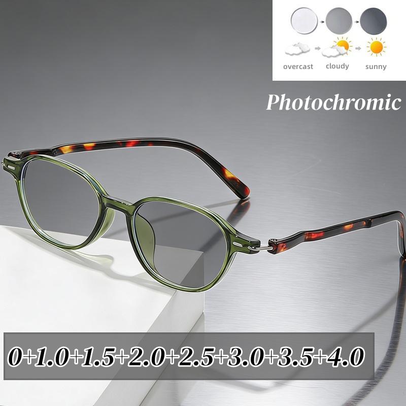 New Oval Frame Photochromic Reading Glasses Women's Fashion Retro Color-changing Sunglasses Men's Outdoor UV Presbyopia Glasses