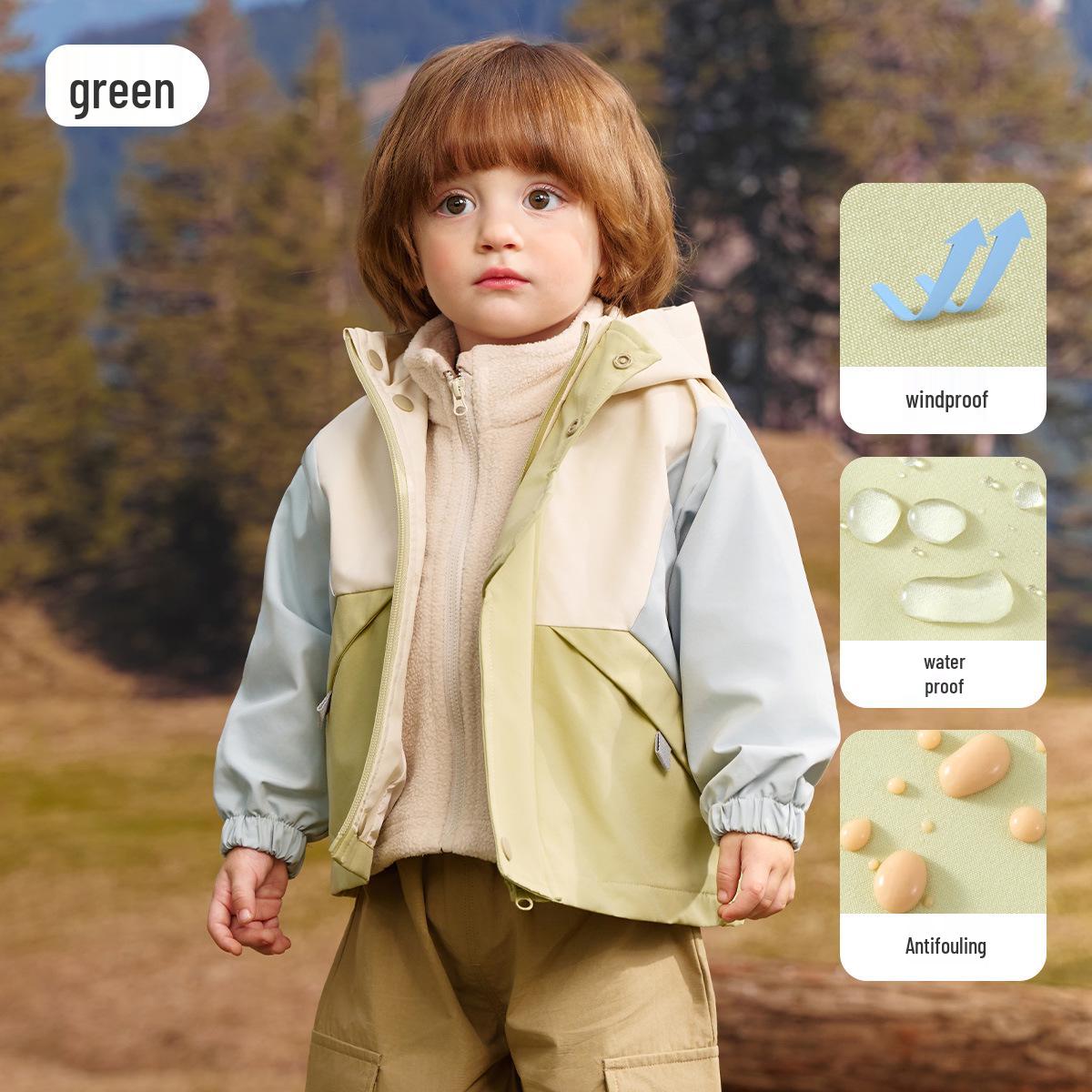 

Jingqi Kids Waterproof 3-in-1 Insulated Windbreaker with Hood for Boys and Girls - Fall/Winter. 90