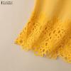 ZANZEA Women Lace Crochet Splice Summer Casual Rpund Neck Sleeveless Tank Tops