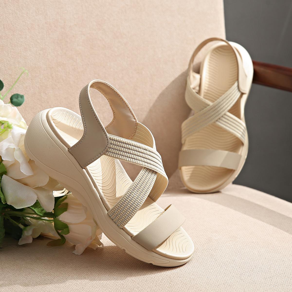 

New platform sandals summer fashion platform casual beach sandals with diamond soft sole shoes versatile 42 белый
