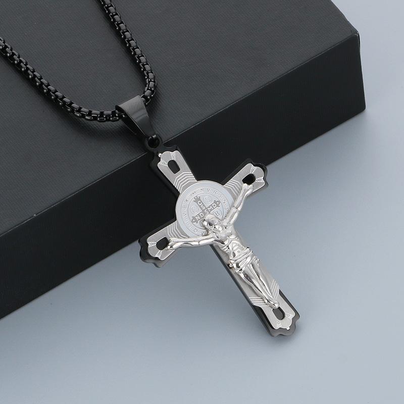 Personalized Religious Cross Pendant Neckalce for Men Women‘s’ Gold Color Stainless Steel Jewelry Thick Brushed Accessories