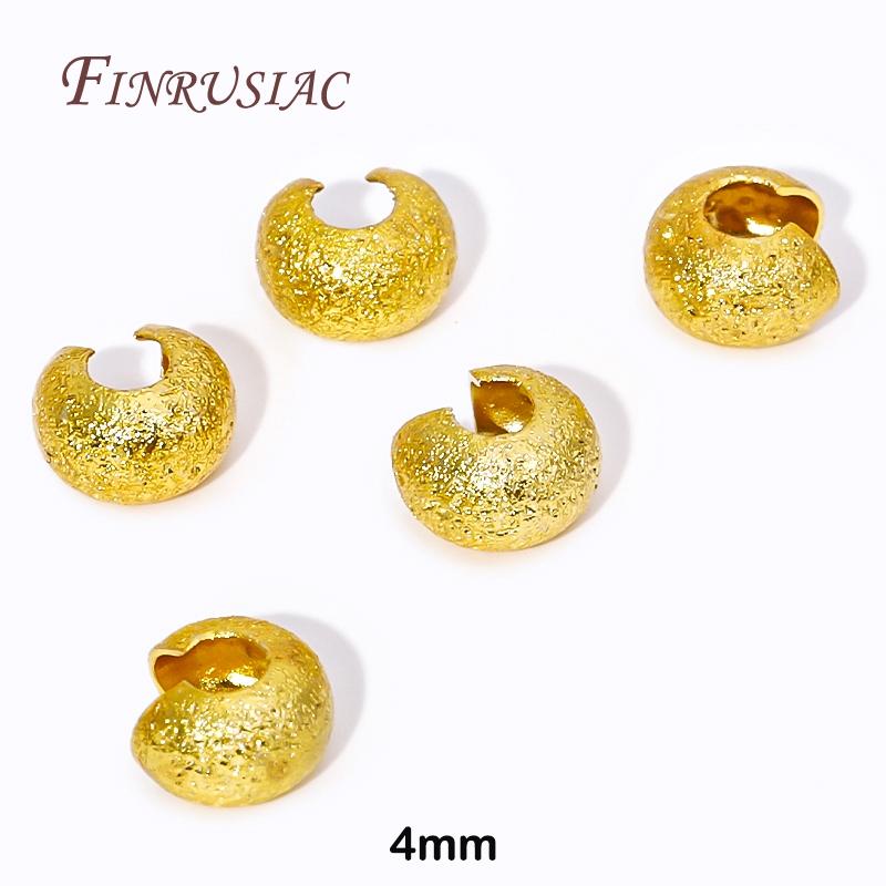 50/100Pcs 3/4MM Copper Open Crimp Bead Covers Fittings 18K Gold Plated Round Covers Crimp End Beads Supplies For Jewelry