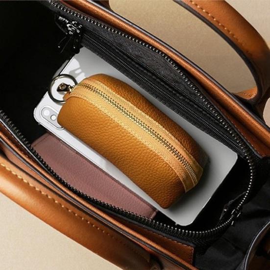 Car Key Case Faux Leather Key Bag Key Chain Pouch Zippered Car Key Bag with Metal Ring for Men Women