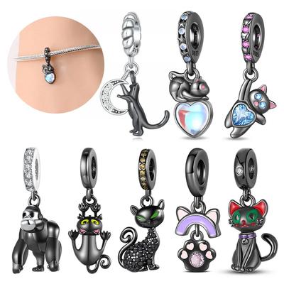 Copper Black Animal Cat Cute Paw Charm Pendant Beads Fit Pandora Charms Original Bracelet For Women Fine Jewelry Making Gift