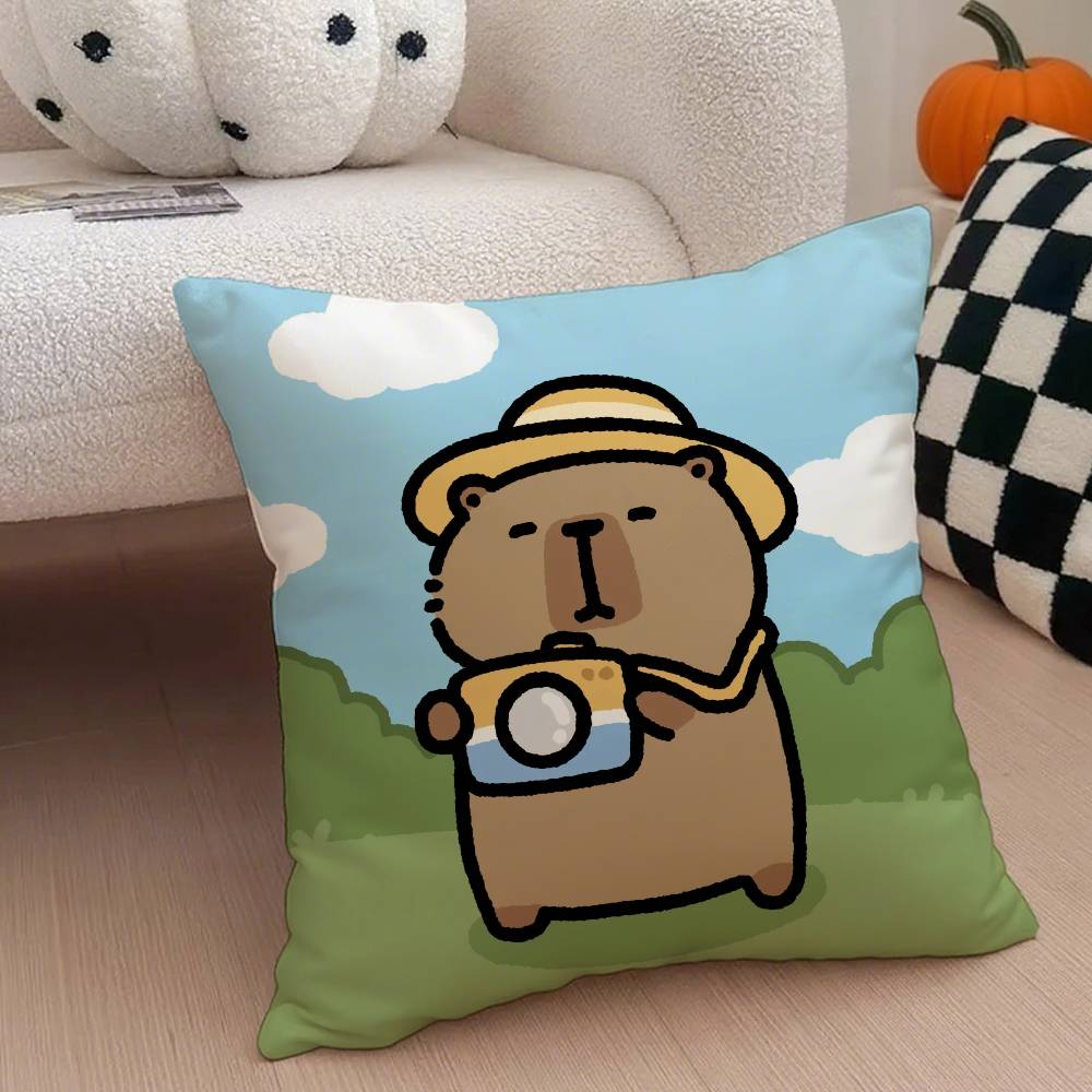 Capybara Cartoon Niedlicher Kissenbezug Hausstaubmilbenabweisender Kissenbezug Verdeckter Reißverschluss Seidig Kurzer Plüsch Sofakissenbezug