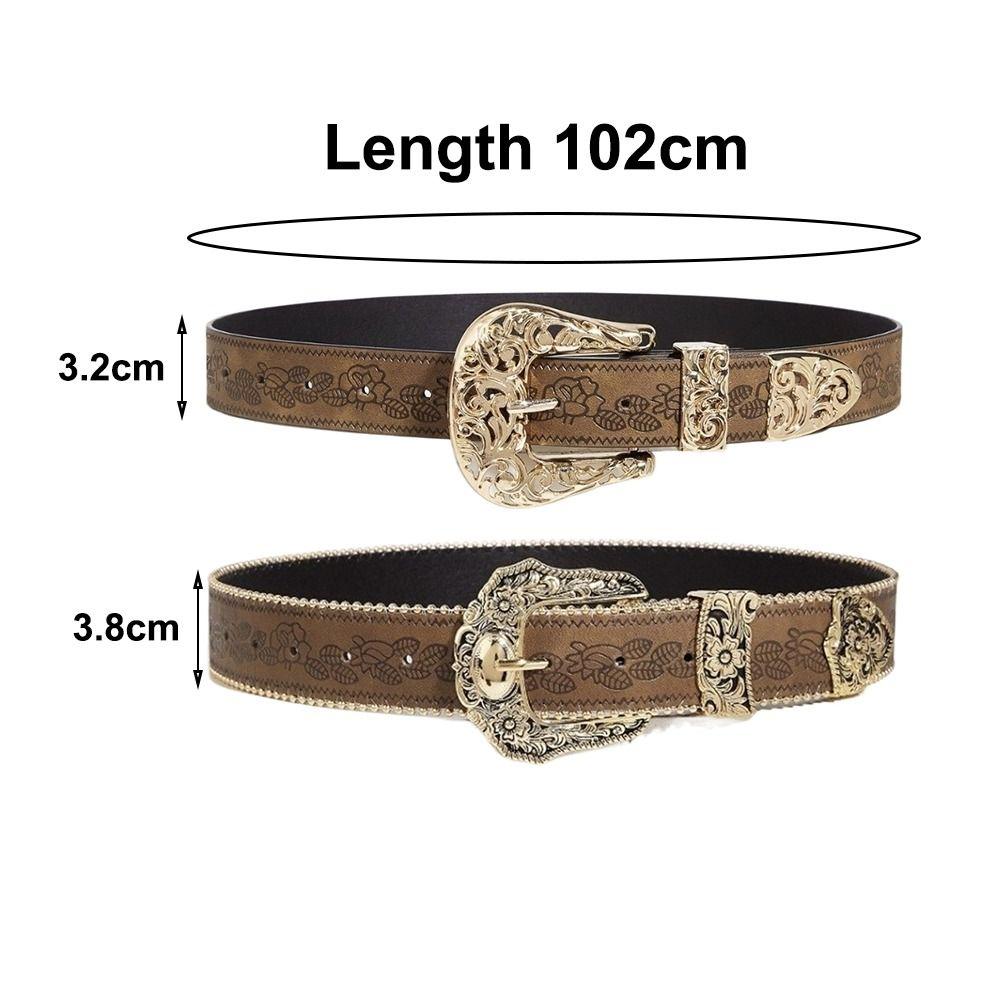 Metal Engraved Buckle Buckle Belt PU Leather Waistband Fashion Wide Waist Belt  for Men Women