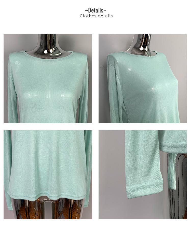 Women's Refreshing Mint Green Sheer Long-Sleeve Round Neck T-Shirt with Same-Day Shipping