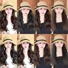 Sun Visor Bowknot Straw Hat Wig Bucket Hat Fisherman Hat Wig Sweet Long Curly Wave Hair Wigs  Women