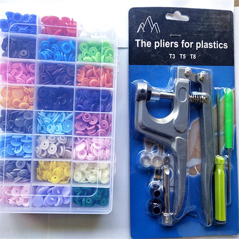 

360 Sets T5 Plastic Snap Button with Snaps Pliers Tool Kit With Storage Box Plastic Pressure Seam Snap No-Sew Buttons Fasteners