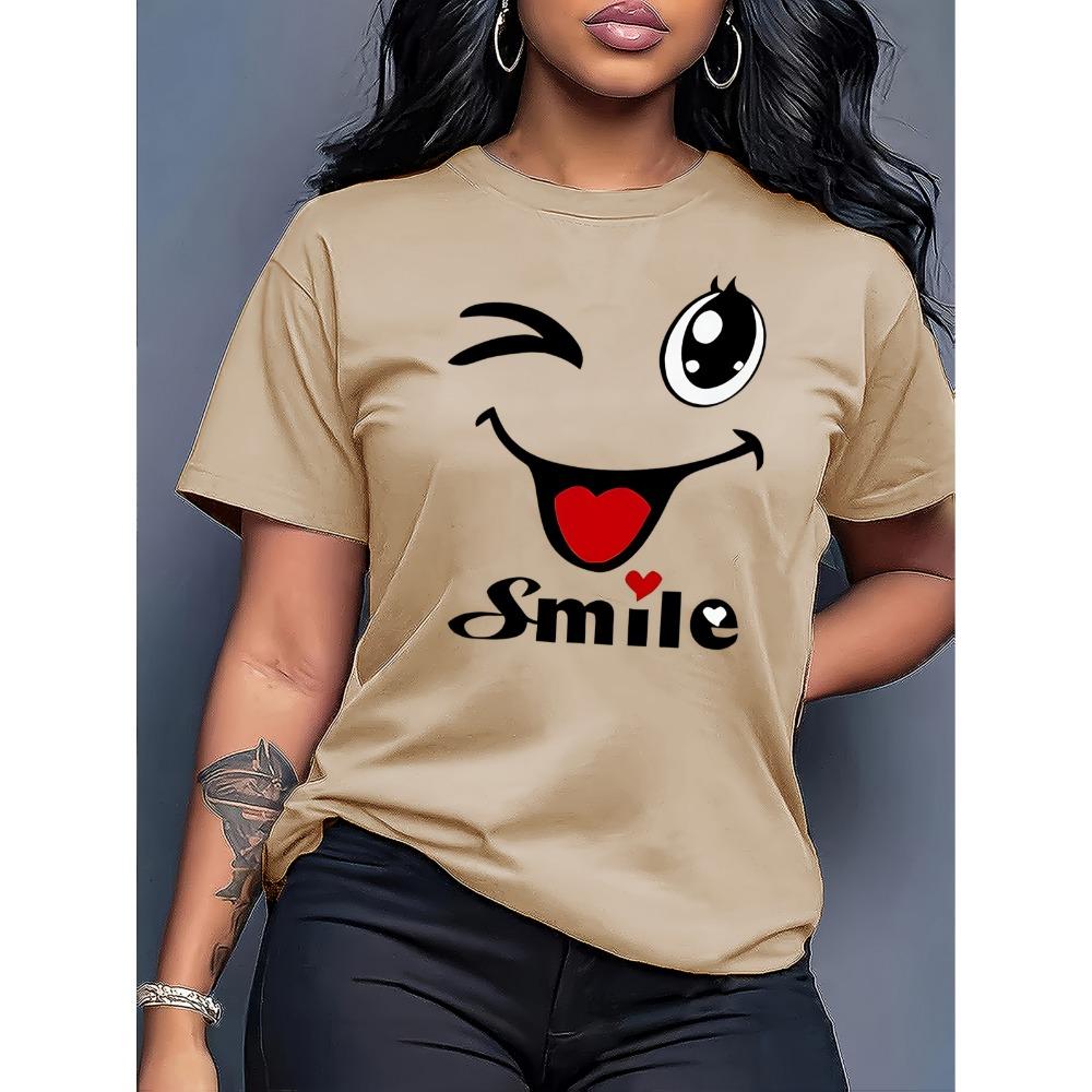 Plus Size - Women's Casual Short Sleeve T-Shirt, Crew Neck, Machine Washable, All-Season Comfortable