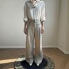 Light Apricot Jacquard Pleated Trousers Men's Old Money Wind Ribbon Striped Micro-horn Dark Pattern Wide-leg Suit Long Pants
