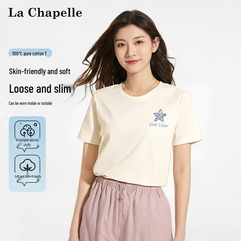 

La Chapelle Women s 100% Cotton Short Sleeve T-Shirt with Heart Graphic L