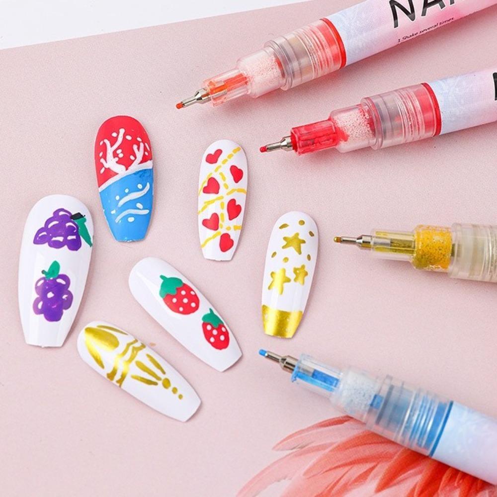 DIY 12 Colors Nail Art Graffiti Pen Set 0.7mm Quick Dry Painting Marker Pen Waterproof Nail Polish Pens