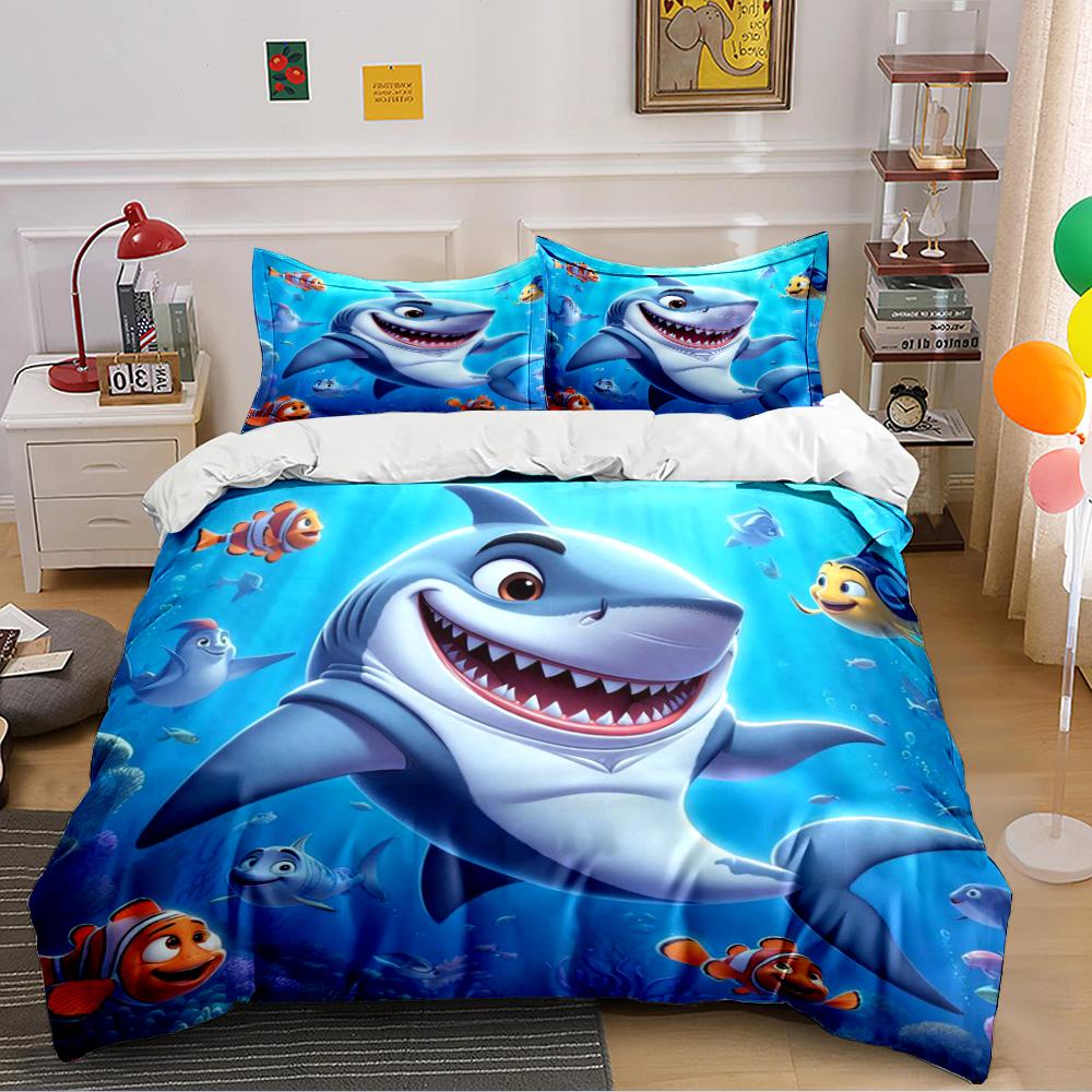 Cartoon Shark Ocean Bedding  Bedding Duvet Cover Set Duvet Cover Pillowcases Home Decor (1 * Duvet Cover 2 * Pillowcases, without duvet insert) 135x200cm