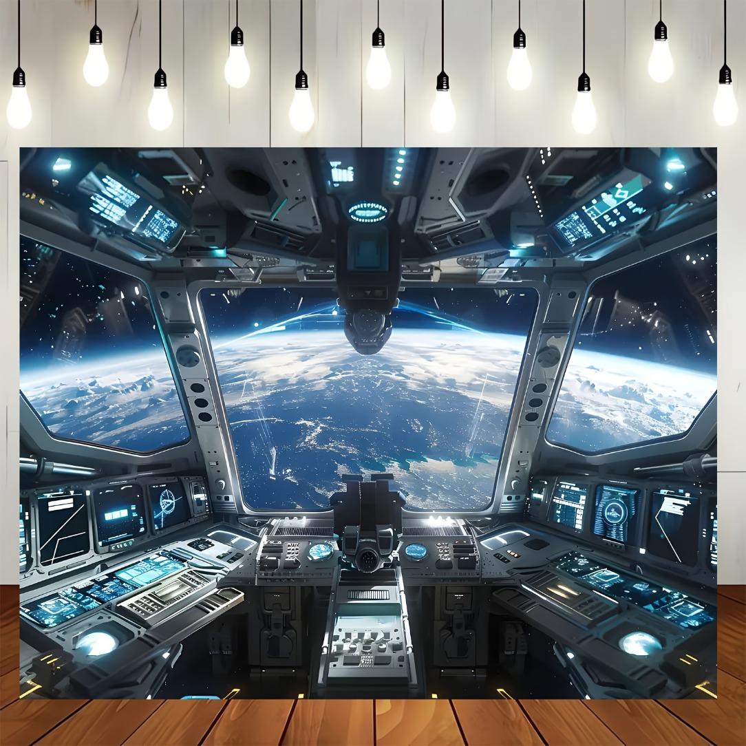 2D planar decoration with the background of the space shuttle cockpit as the design element made of polyester material (as the picture,100x150cm)