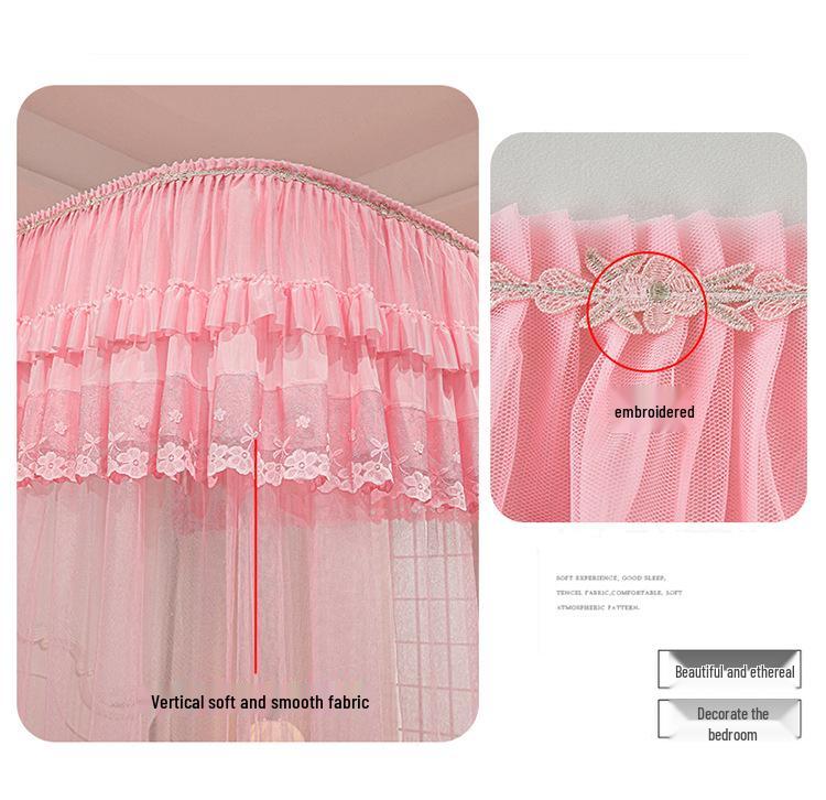 Double-layer Embroidered Lace Floor-length U-shaped Mosquito Net with Track System