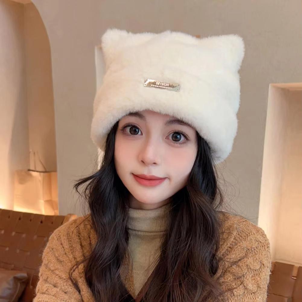 Winter Plush Beanies Cute Bear Ear Wool Hat Warm Lace-up Gorros Knitting Cap Women Women's Woolen Warm Fisherman's hat