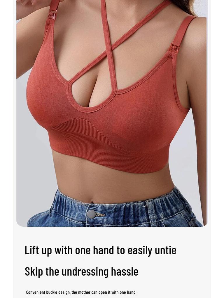 Seamless Cross-Border Vest-Style Nursing Bra with Removable Pads for Yoga & Postpartum
