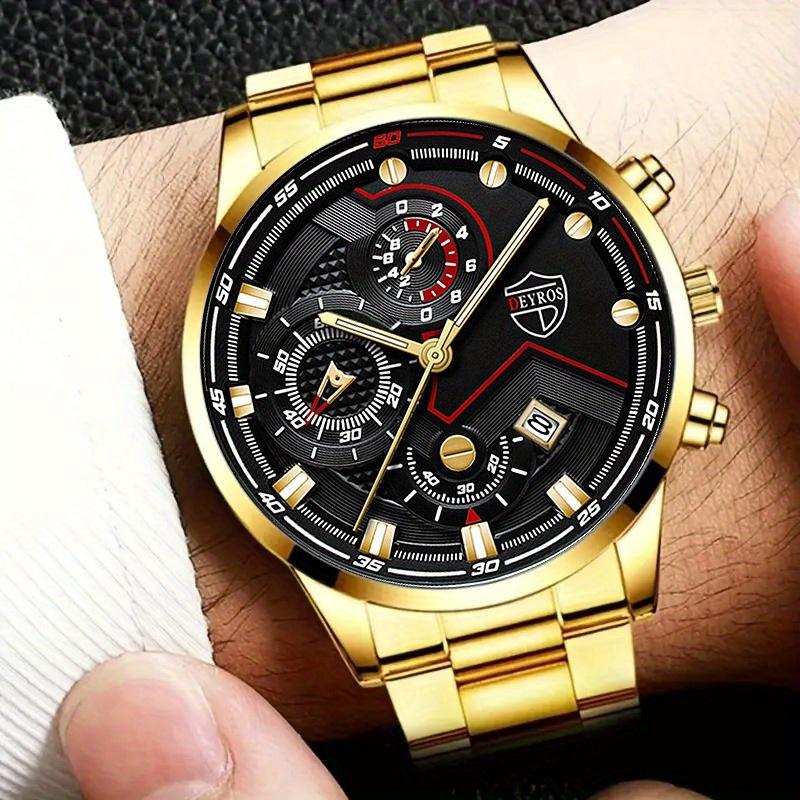 2pcs/set, 1pc Fashion Men's Sports Round Pointer Stainless Steel Quartz Watch & 1pc Bracelet with