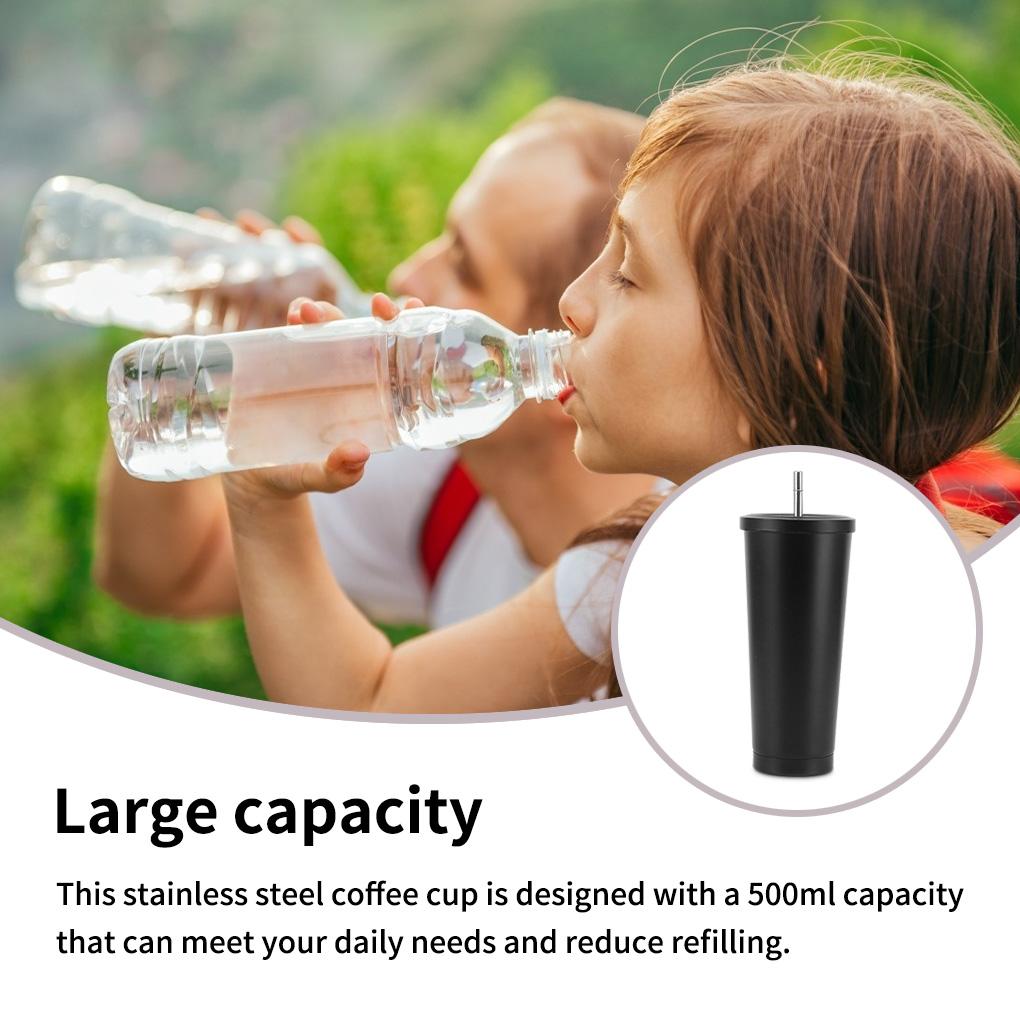 Coffee Cup with Straw Stainless Dual Vacuum Layers Mug 500ml Insulated Anti-leak Cup