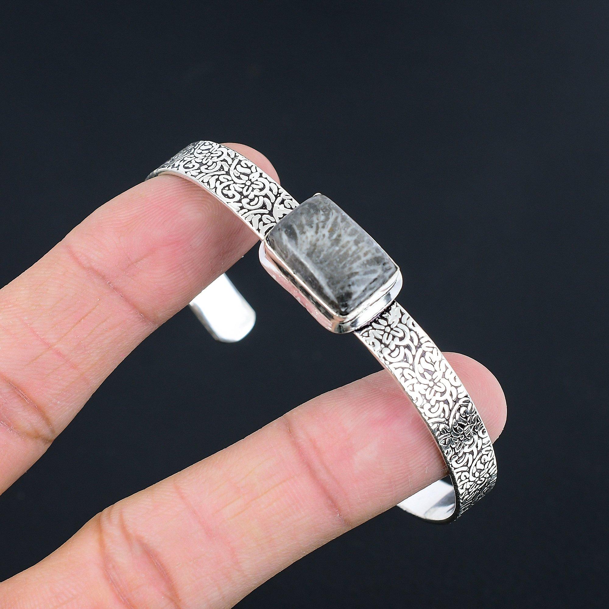 

Halloween Sale Natural Stingray Coral Sterling Silver Artisan Bangle Bracelet Adjustable