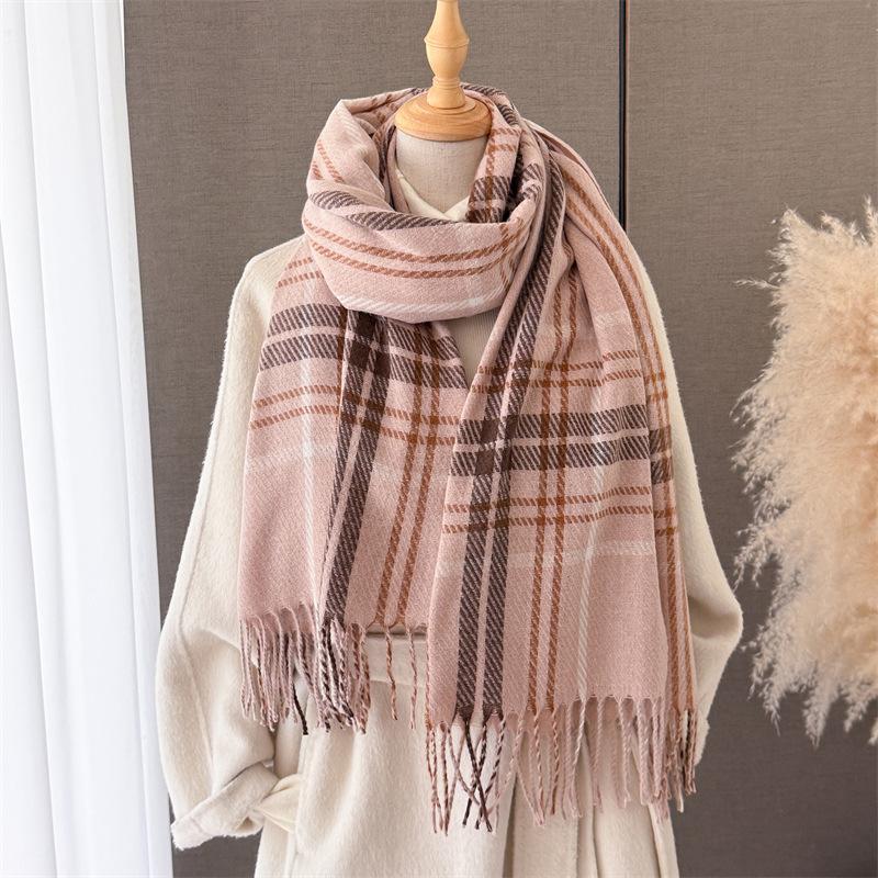 Korean Version of Temperament Plaid Autumn and Winter Warm and Cold Scarf Shawl Commuting Versatile Couple Tassel Imitation Cashmere Scarf