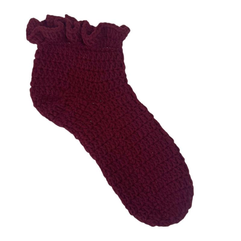 

Women Knitted Socks 2025 New Solid Color Warm Autumn Winter Home Floor Socks Ruffled Edge Handcrafted Boneless Leg Warmers One Size вина червоного кольору