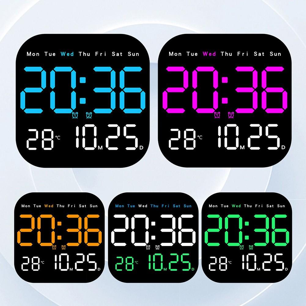Same Screen Display LED Wall Clock Adjustable Brightness Black