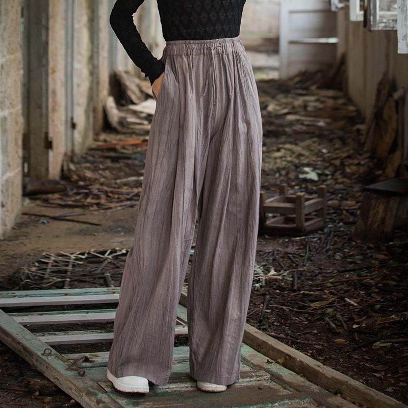 Johnature Women Vintage Wide Leg Pants Elastic Waist Tie-dye Trousers Autumn Loose Belt Long Pants