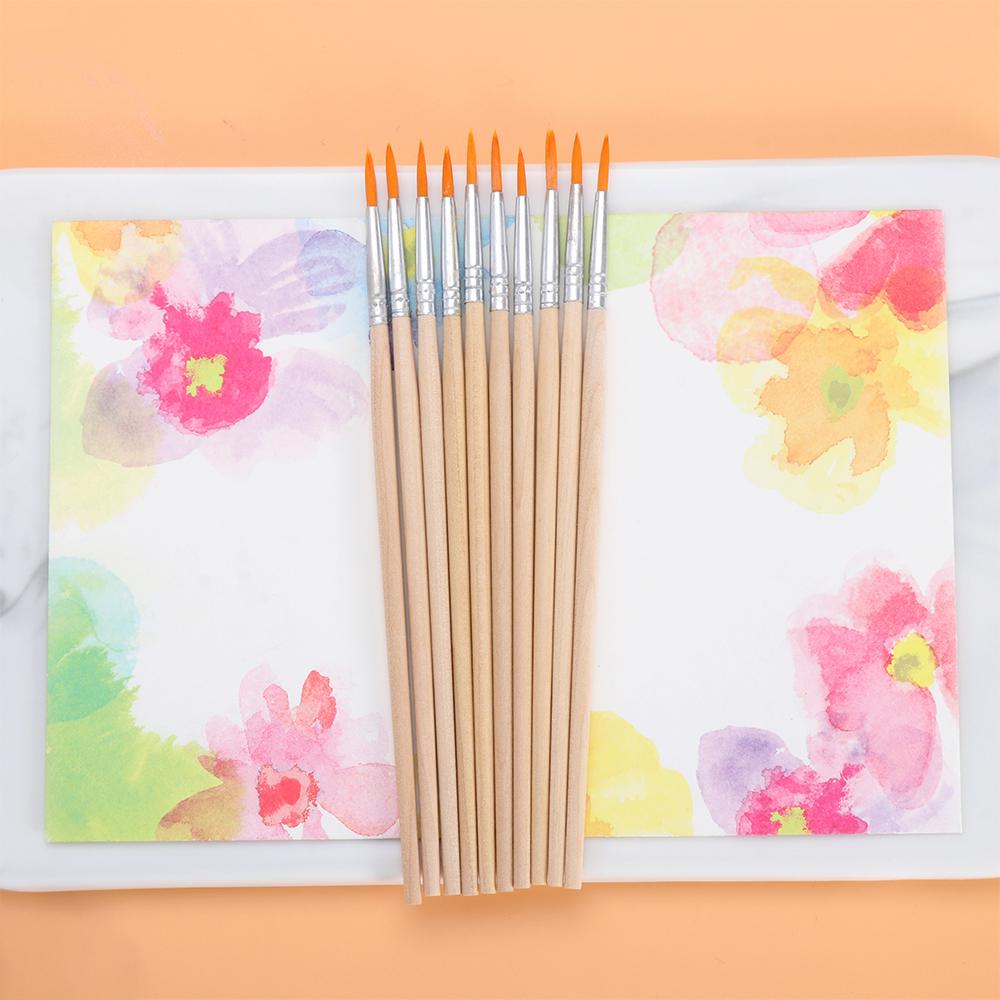 10Pcs/Set DIY Flat/Tip Nylon Hair Wooden Handle Hook Line Pens Paint Brushes Watercolor Brush Drawing Brush Calligraphy Supplies